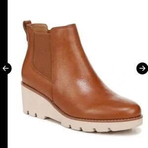 Vionic Aliso Wedge Chelsea Boots Women's Brown Leather Comfort Size 8